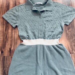 Zara Sage Green Textured Knit Jumpsuit